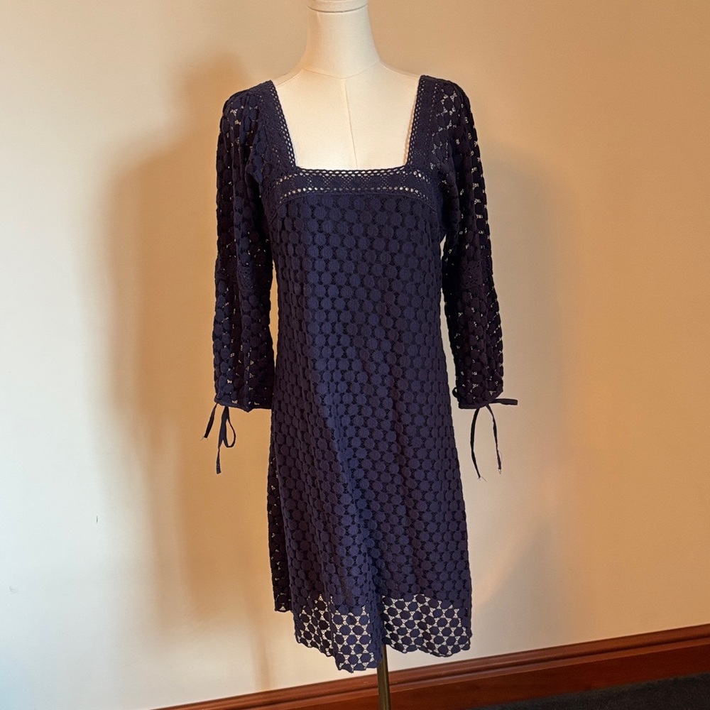 Solitaire Navy Asymmetrical Lace Dress